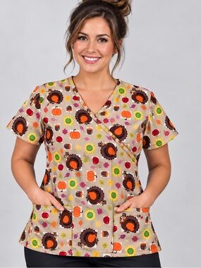 Women’s Large Thanksgiving Print SB Scrubs Scrub Top
